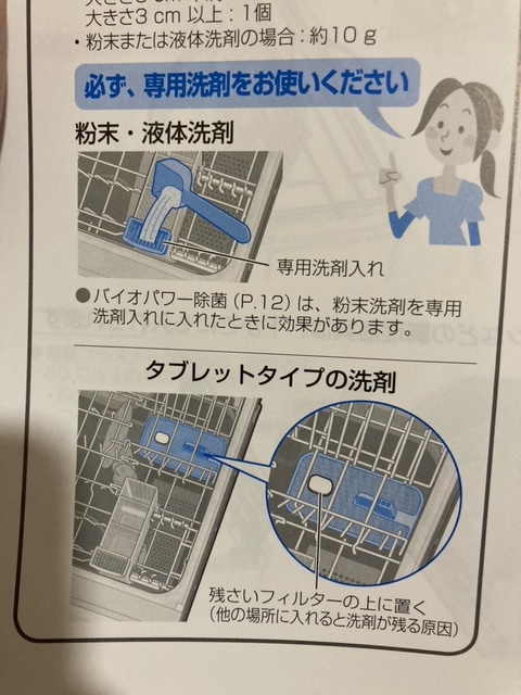 取扱説明書の洗剤を入れる所の説明の写真
