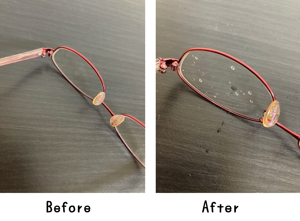 洗浄する前後のメガネのレンズの様子の写真